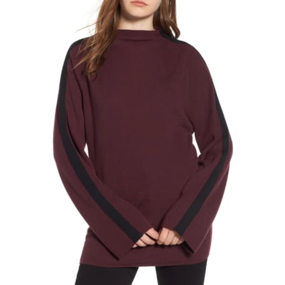 Trouve Racer Stripe Funnel Neck Sweater